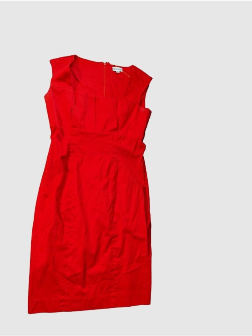 Marvin Richards Red Square Neck Stretch Cotton Sheath Dress Cap Sleeve Size 8